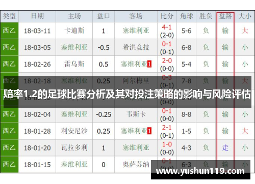 赔率1.2的足球比赛分析及其对投注策略的影响与风险评估